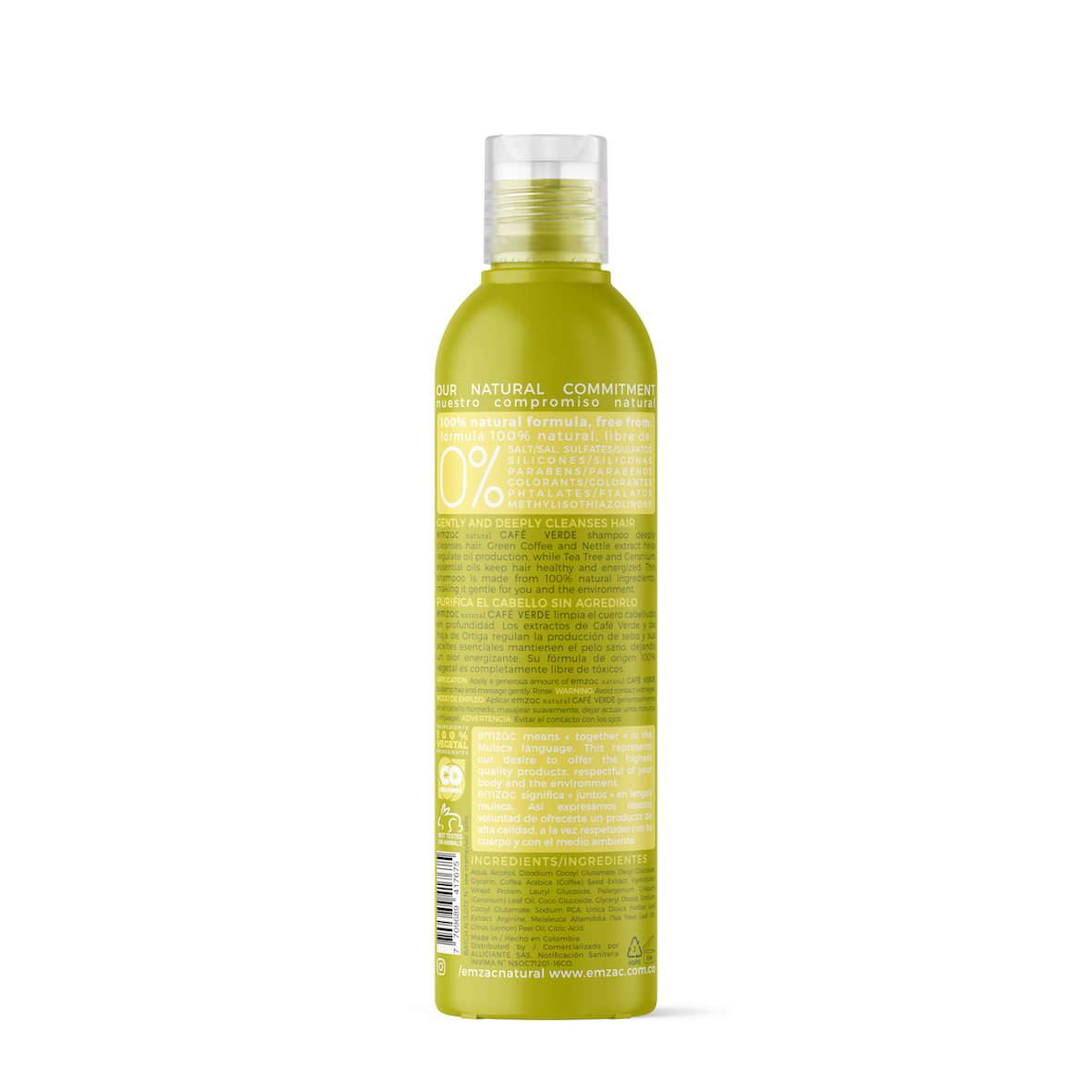 Champú purificante cabello graso Café Verde - Sin siliconas, sin sulfatos -  100% natural